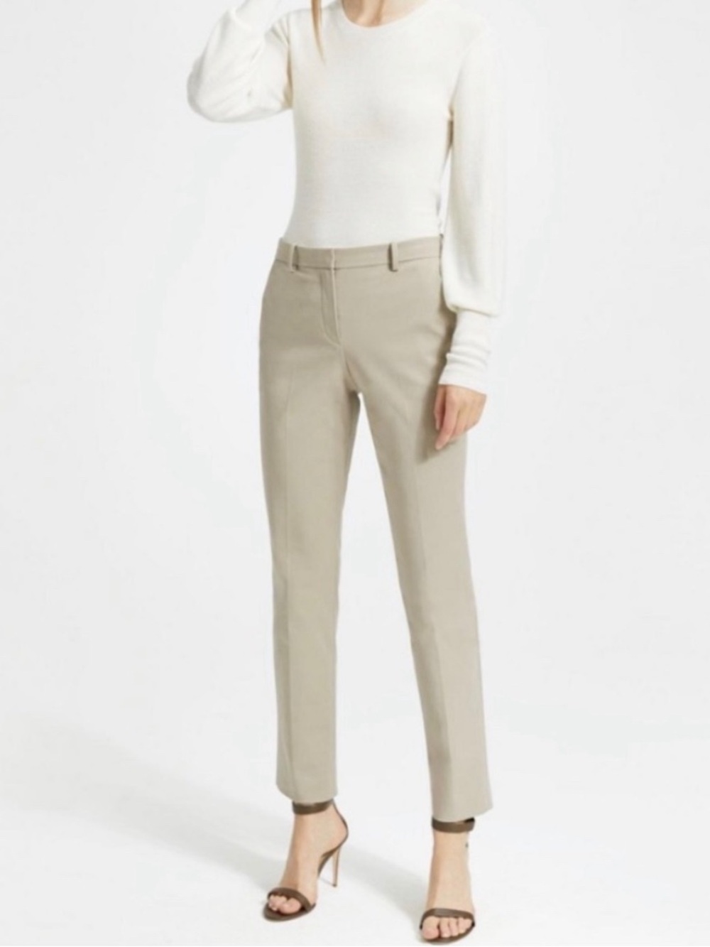 THEORY Testra Beige Bistretch Trousers Khaki Size 6 Work Pant Office Wear